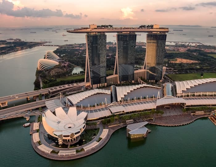 Marina Bay Sands and Singapore skyline reflected across the water